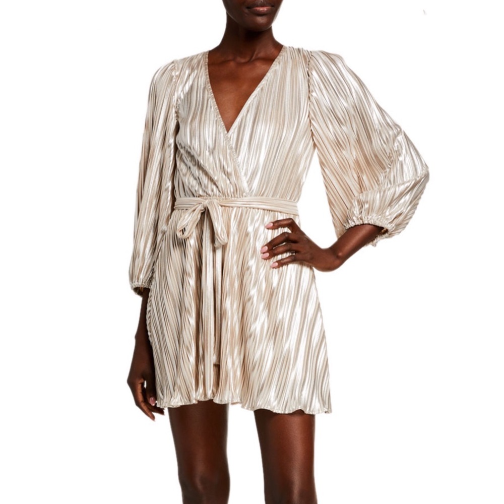 Bellissa Pleat Balloon-Sleeve Wrap Dress Bardot